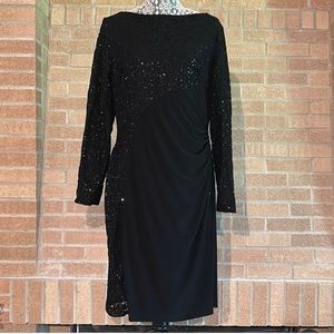 Lauren Ralph Lauren Sequin Black Dress Cocktail Mother of Bride Size 16